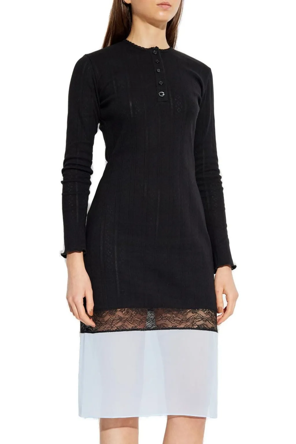 Long Sleeve Lace-Trim Midi Dress