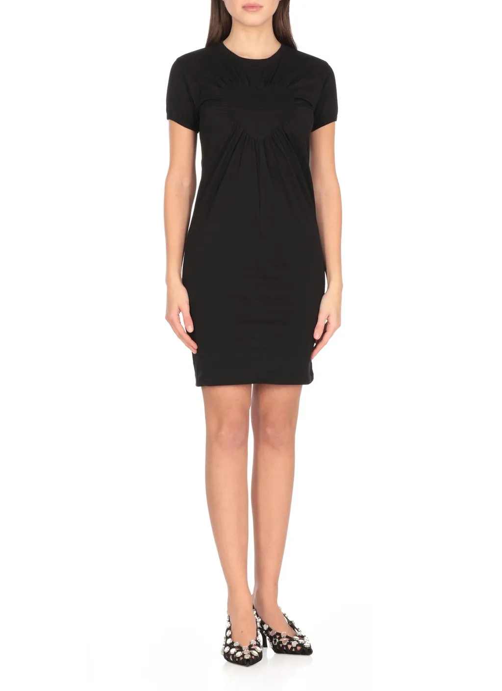 Gathered Heart-Motif Crewneck Mini Dress