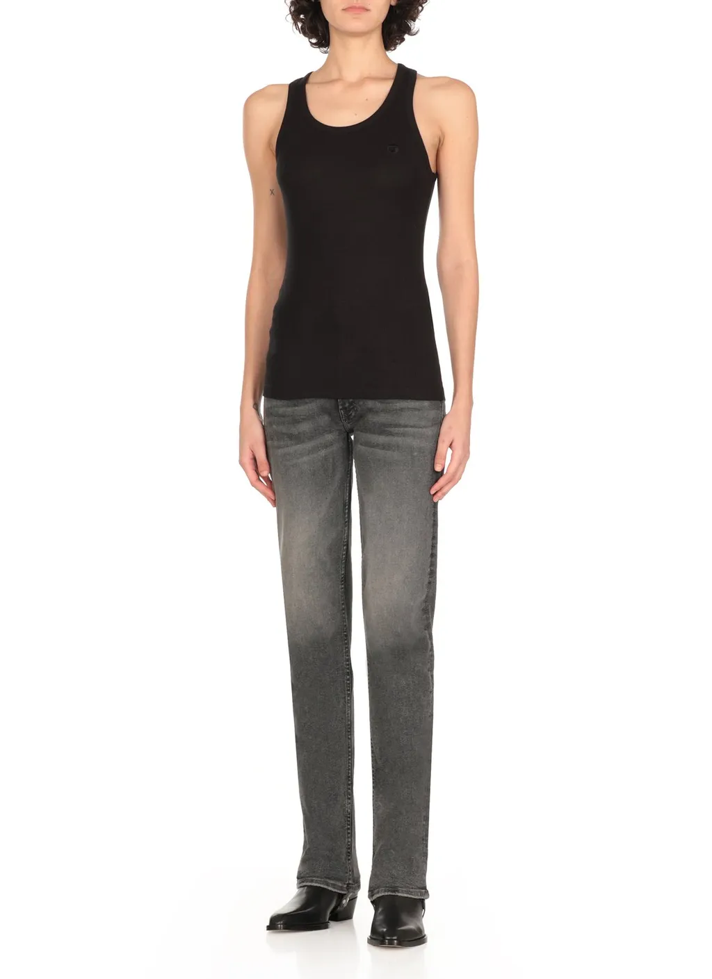 Logo Embroidered Ribbed Tank Top