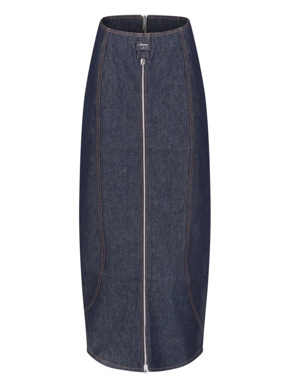 Logo Patch Zip-Up Denim Skirt