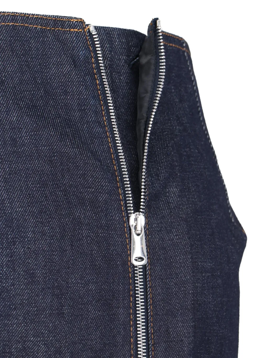 Logo Patch Zip-Up Denim Skirt