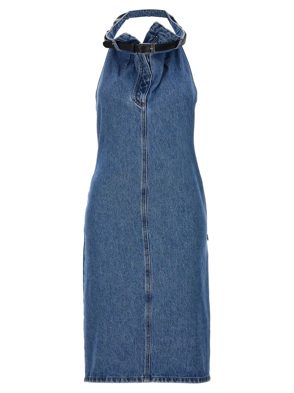 Belted Halterneck Denim Dress