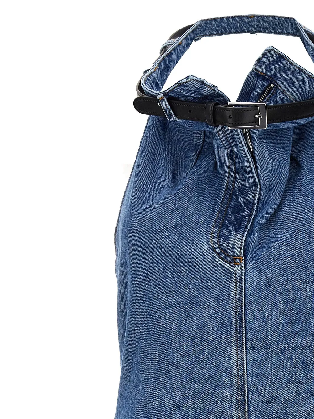 Belted Halterneck Denim Dress