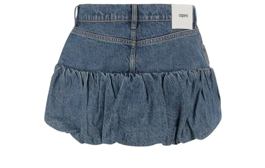 Gathered Hem Denim Mini Skirt