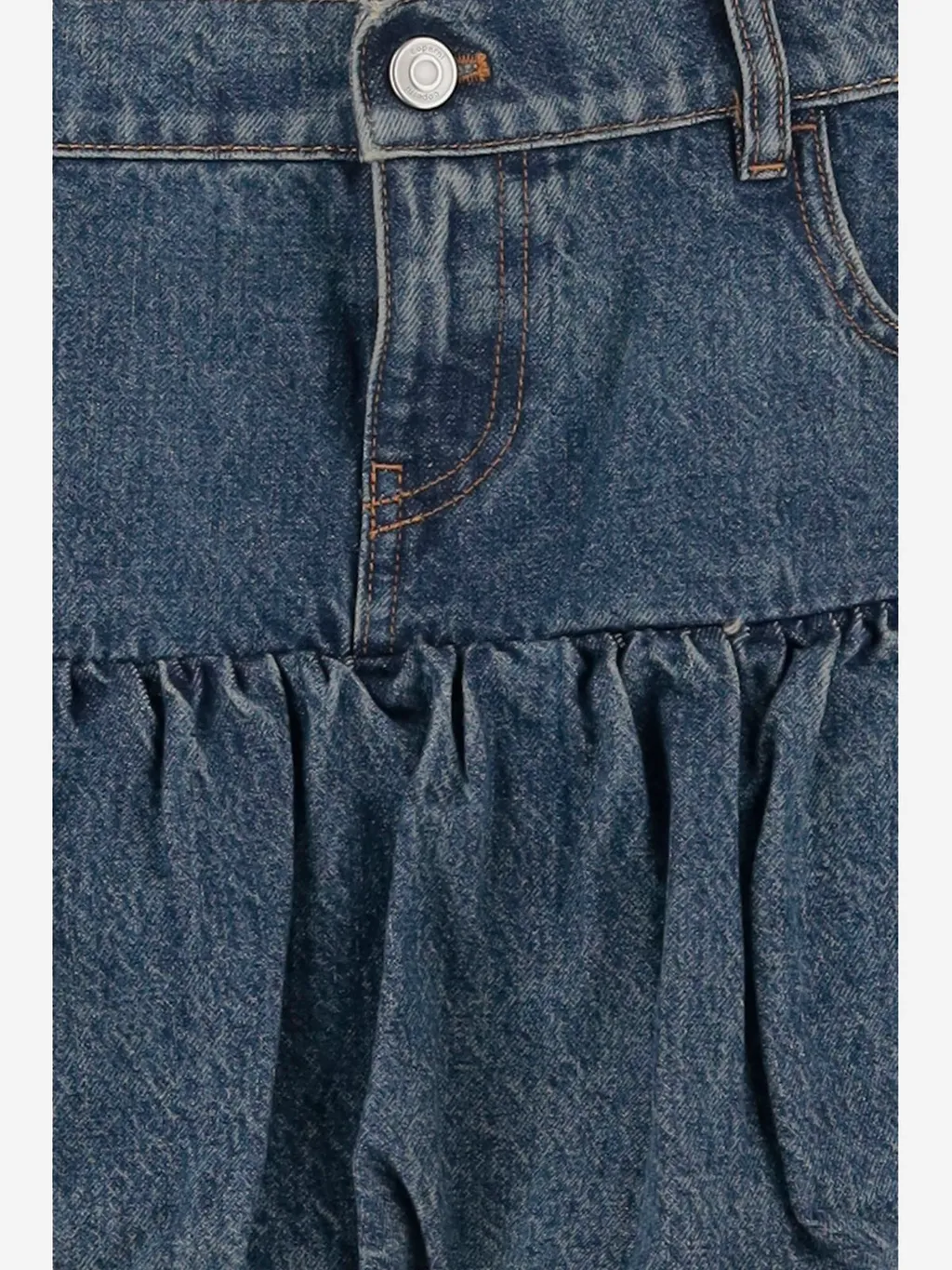 Gathered Hem Denim Mini Skirt