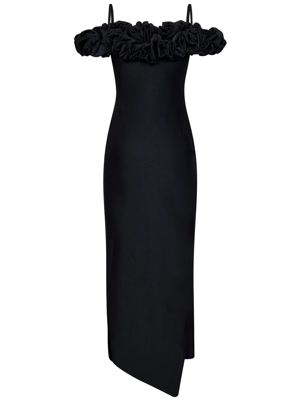 Ruffled Drop-Shoulder Asymmetric Dress