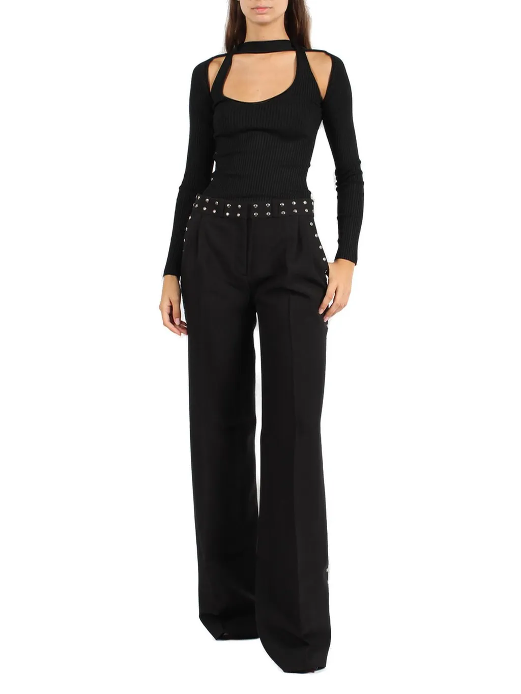 Studded High Waist Tailored Trousers