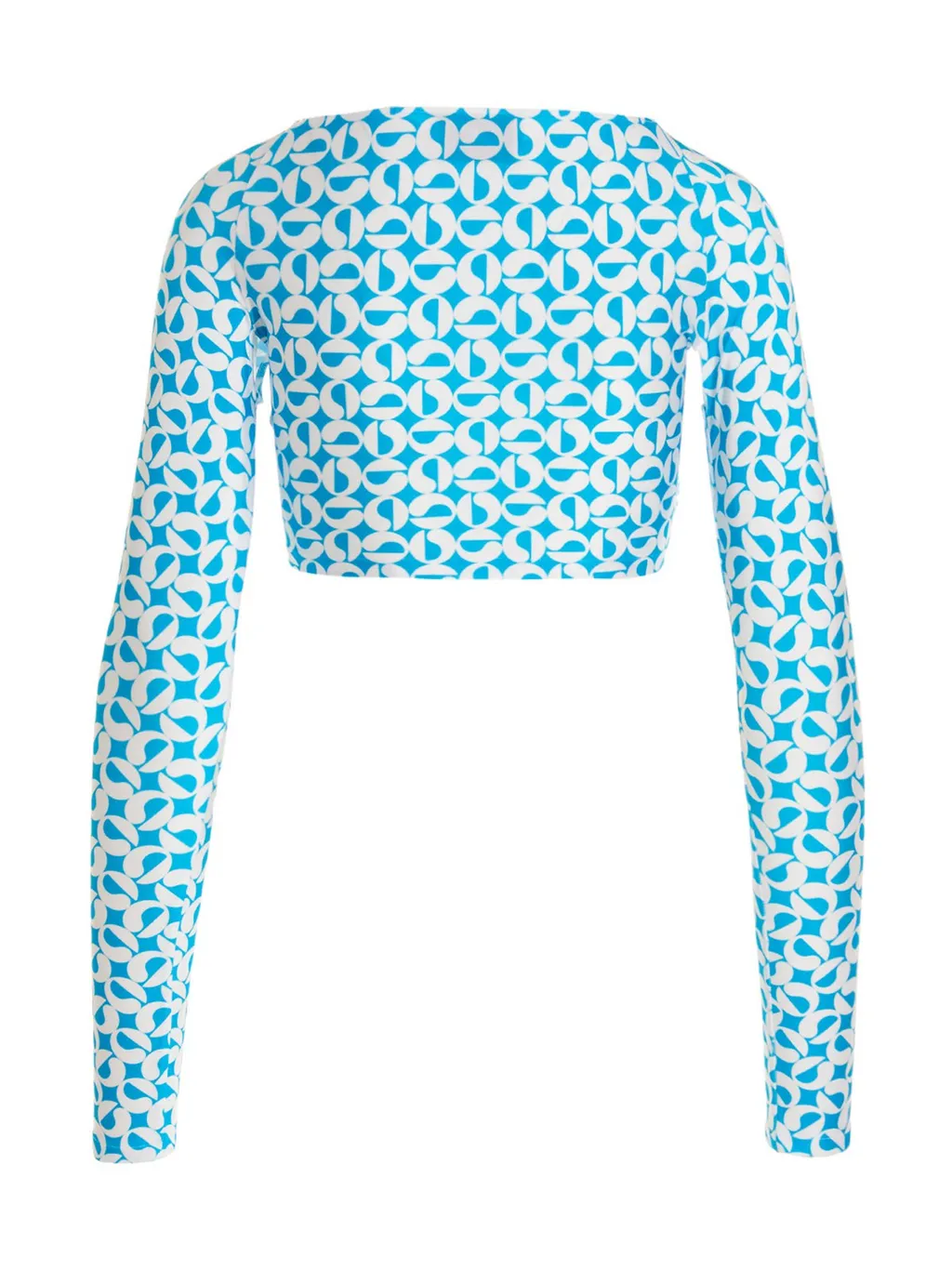 Patterned Ruched Long-Sleeved Cropped Top