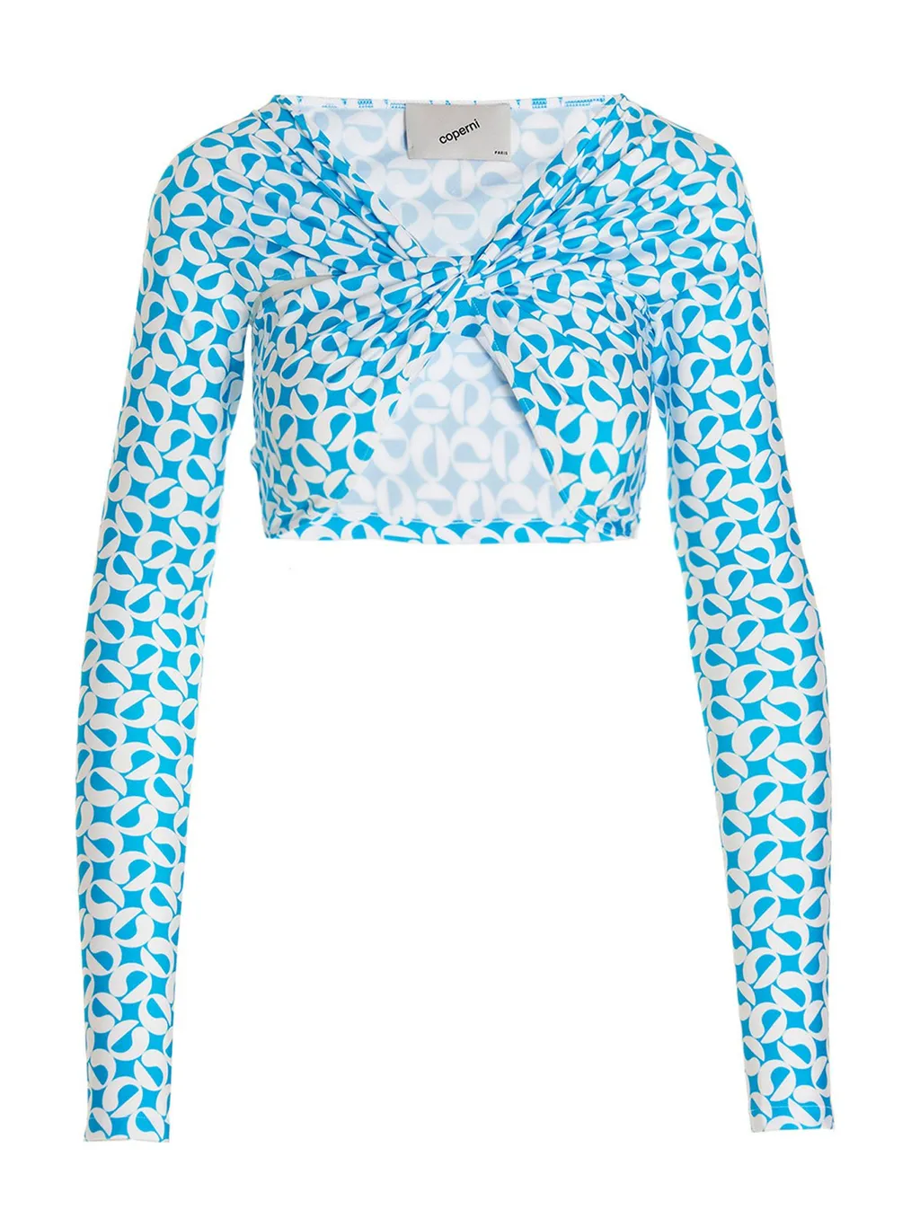 Patterned Ruched Long-Sleeved Cropped Top
