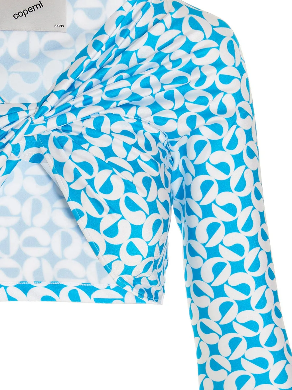 Patterned Ruched Long-Sleeved Cropped Top