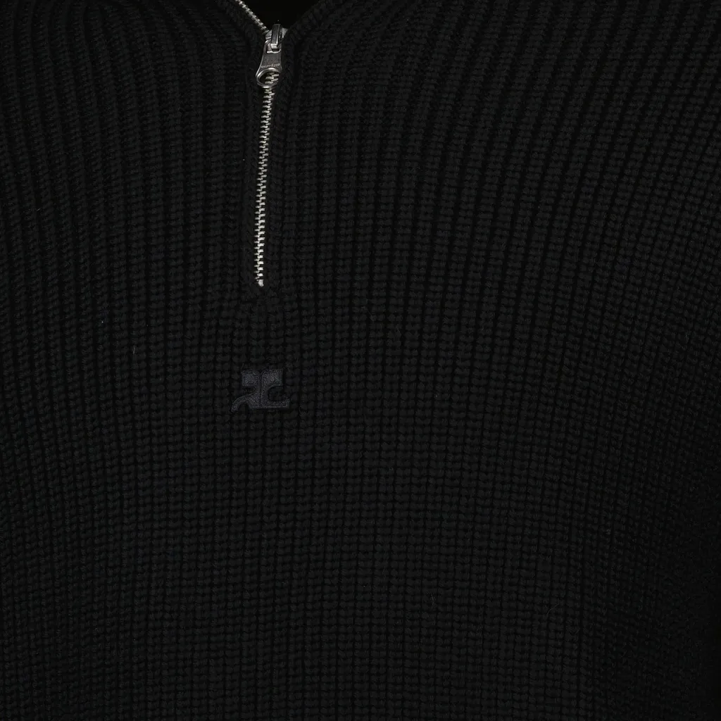 Logo Embroidered Half-Zipped Jumper