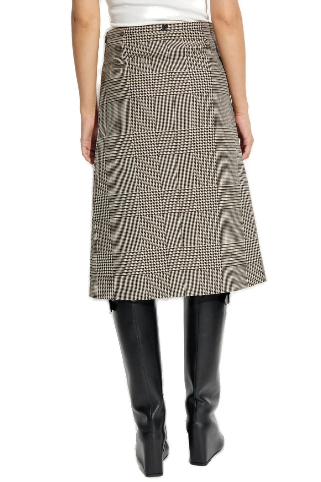 Zip-Detailed A-Line Checked Midi Skirt