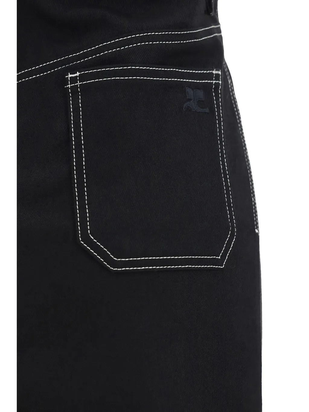 Topstitched Denim Midi Skirt