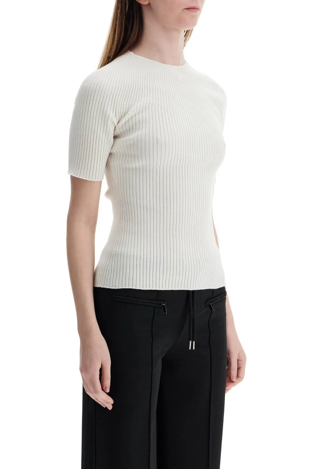 Logo Embroidered Ribbed-Knit Top