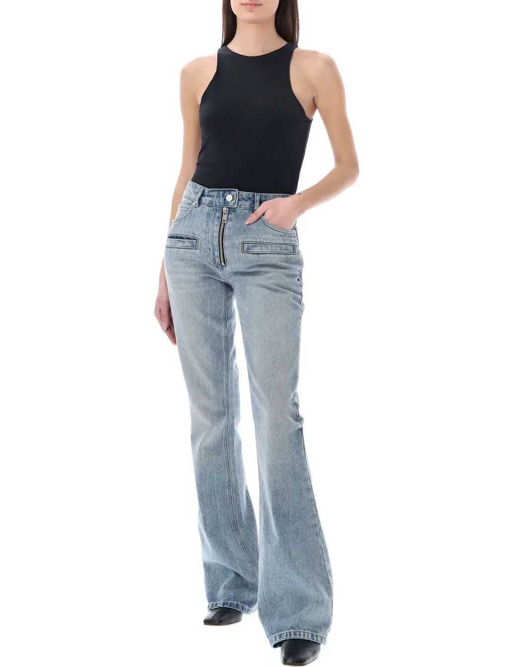 Faded Effect Flared Trousers