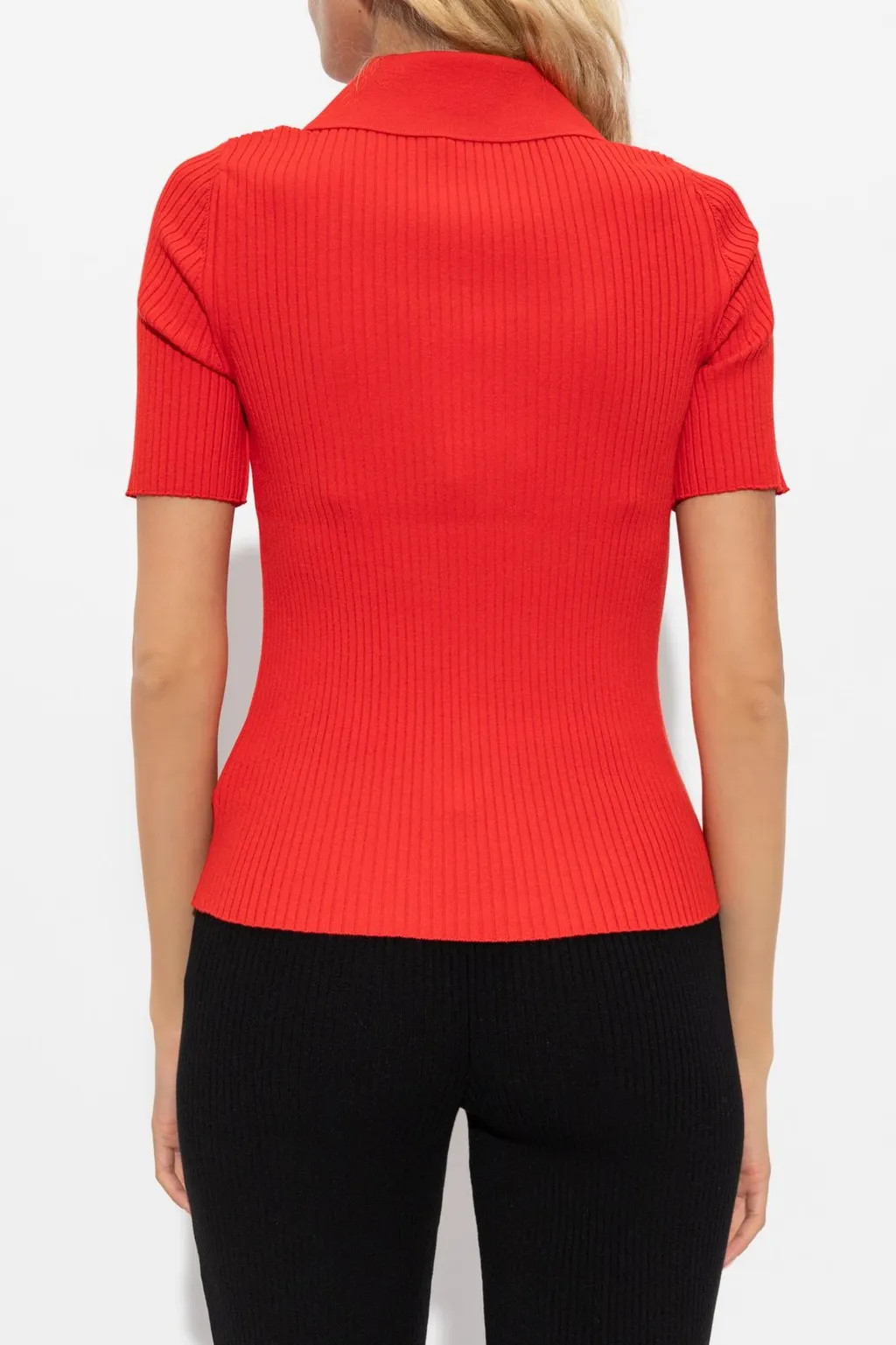 Logo Patch Ribbed Shirt-Sleeve Polo Shirt