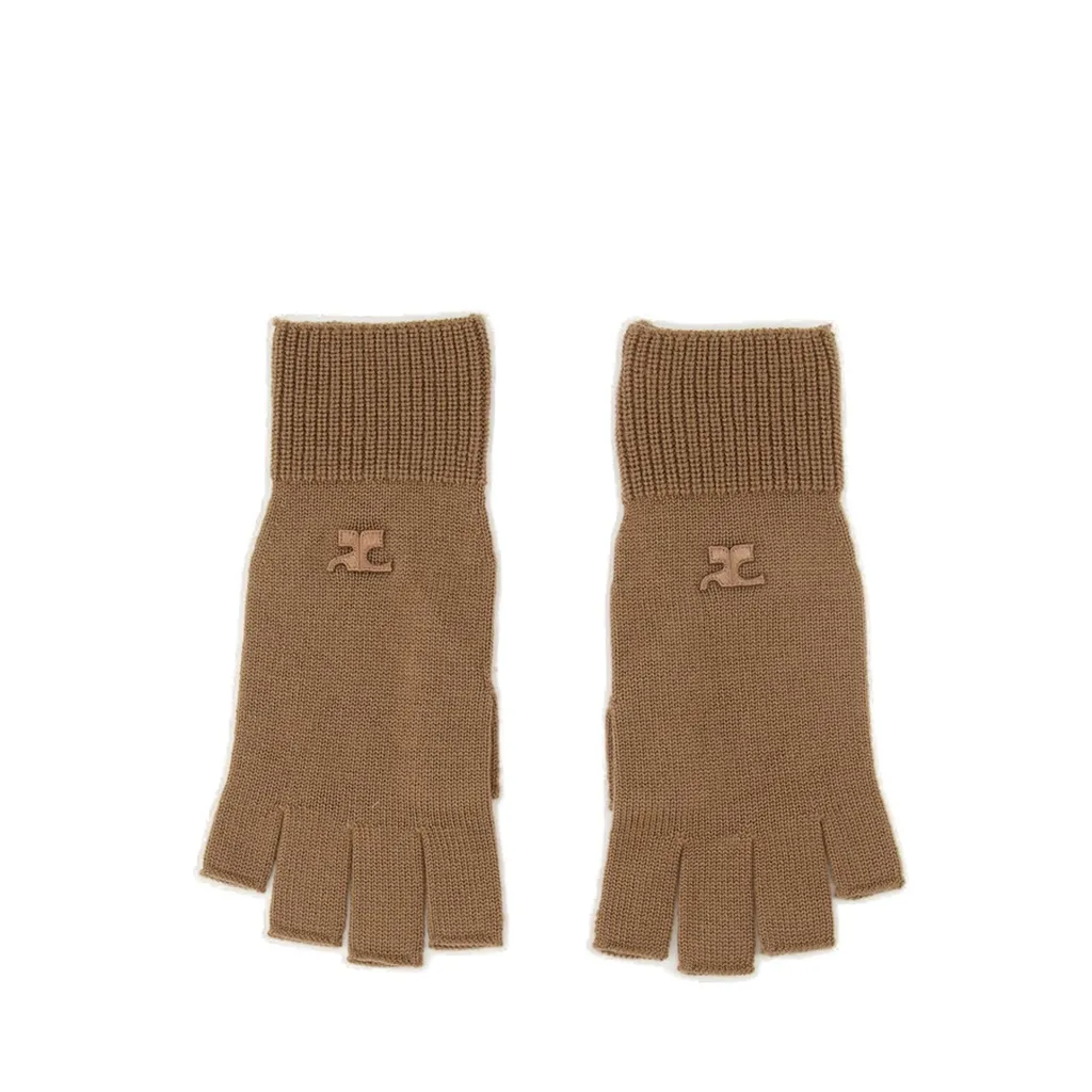 Logo Embroidered Ribbed Fingerless Gloves