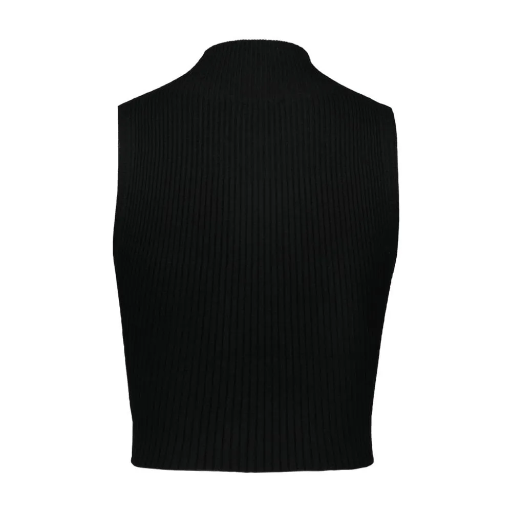 Mock-Neck Cropped Ribbed Tank Top
