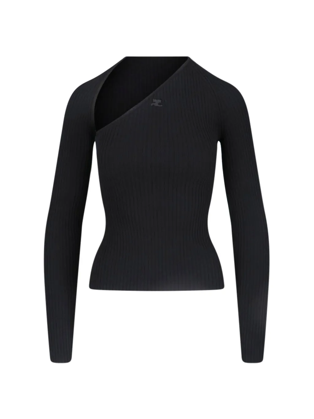 Slash Asymmetric-Neck Ribbed-Knit Top