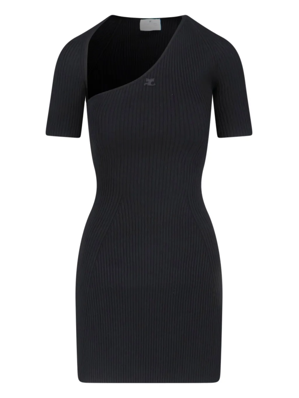 Mini Slash Rib-Knit Flared Dress