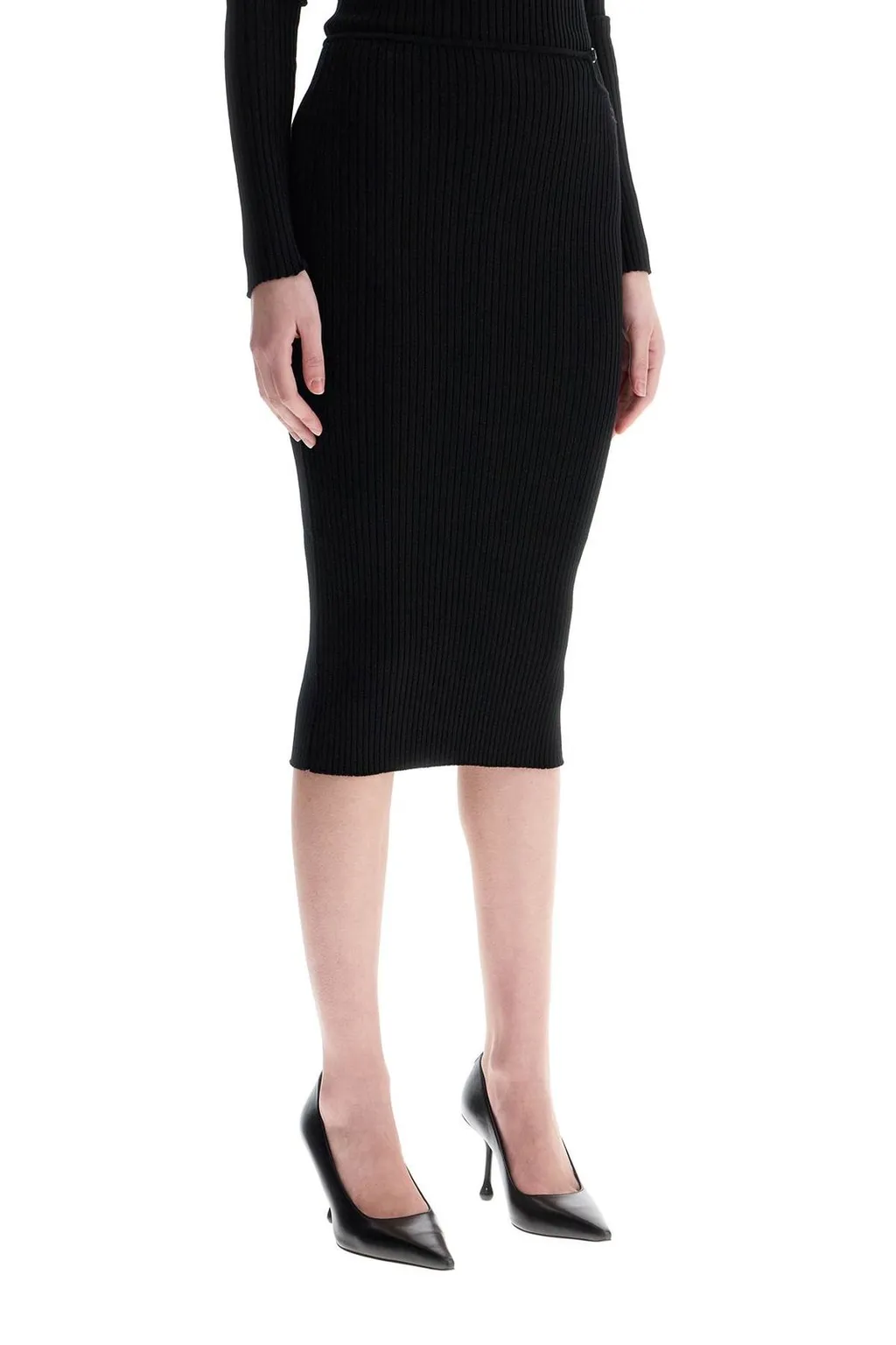 Logo Embroidered Knitted Midi Skirt