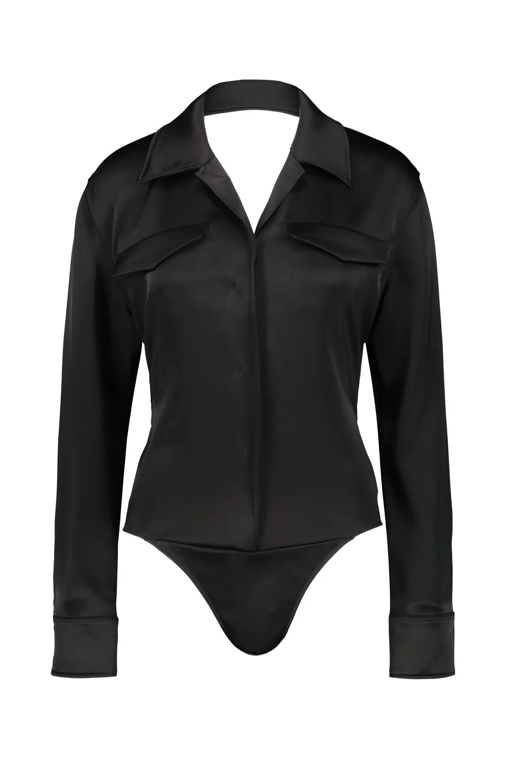 Backless Satin Shirt Bodysuit