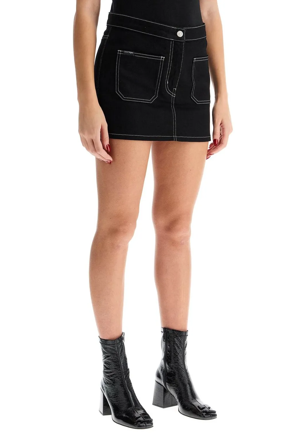 2-Pocket Topstitched Denim Mini Skirt