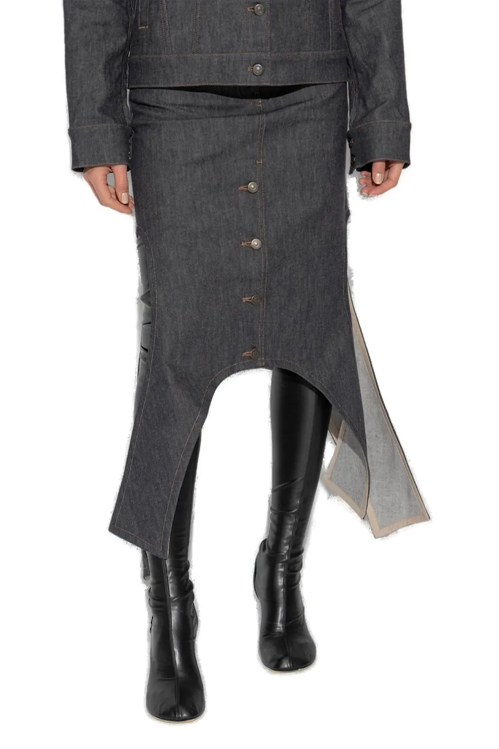 Asymmetric-Hem Denim Skirt