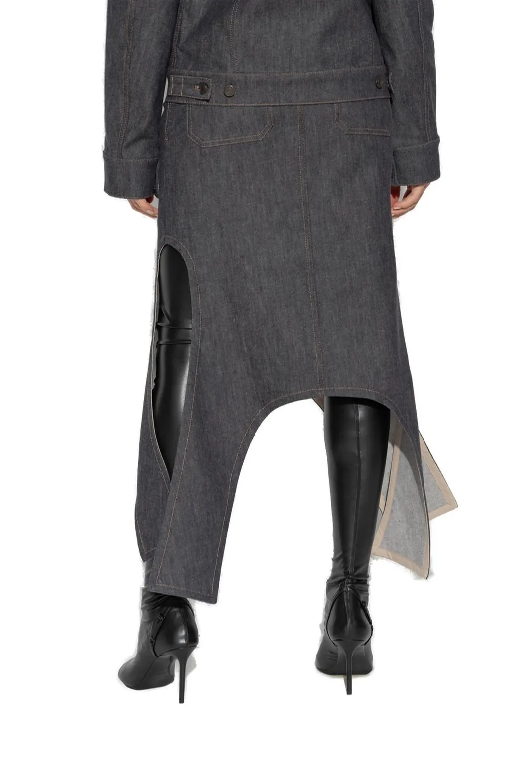 Asymmetric-Hem Denim Skirt