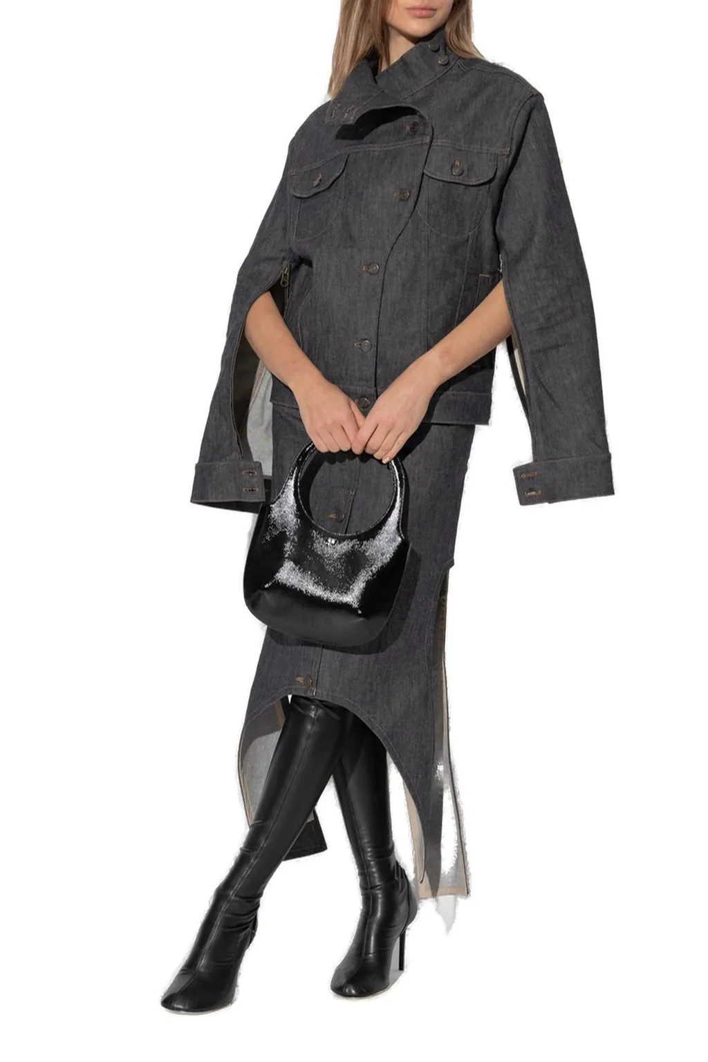 Asymmetric-Hem Denim Skirt