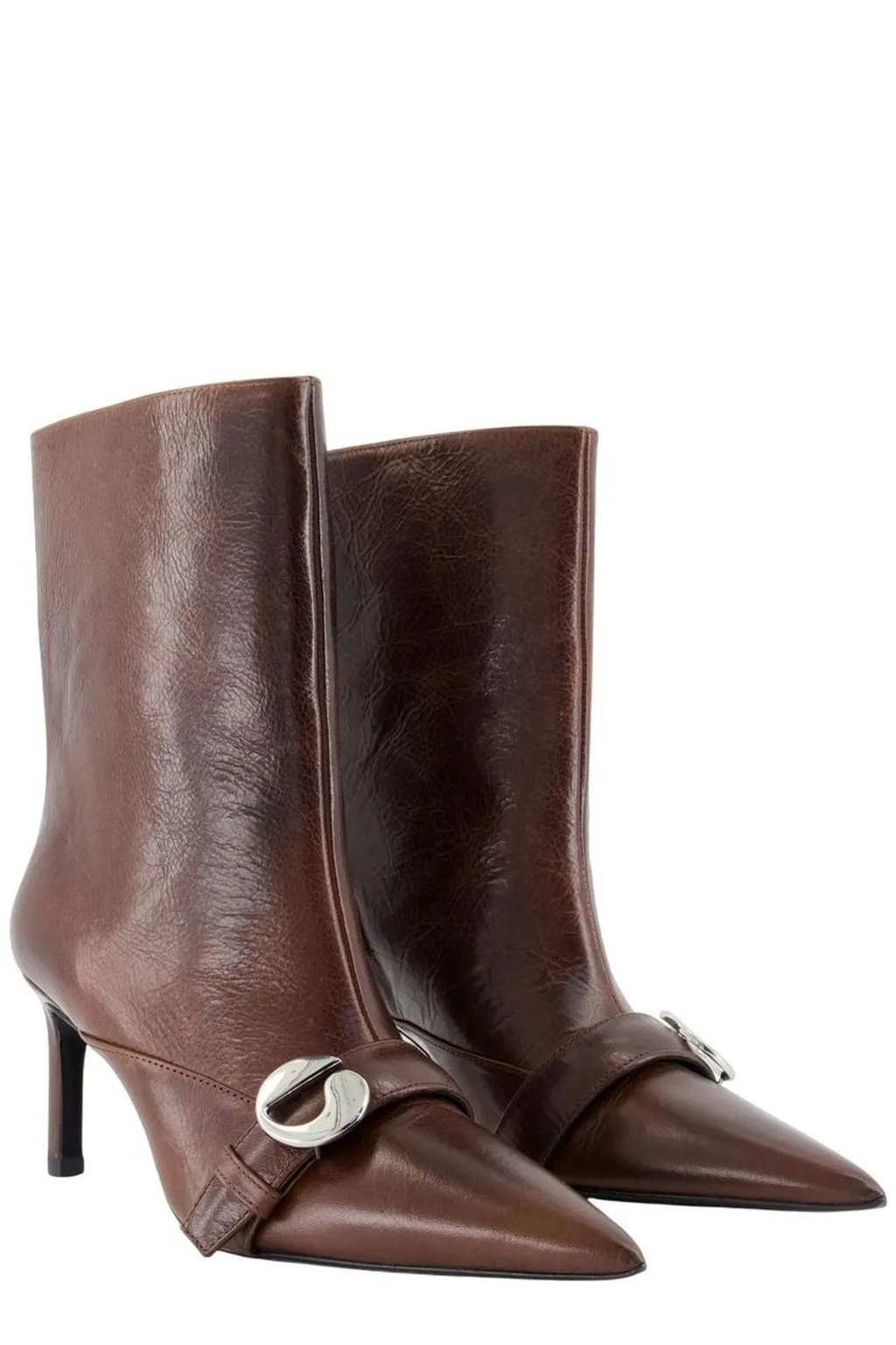 Belt-Detail Pointed-Toe Ankle Boots