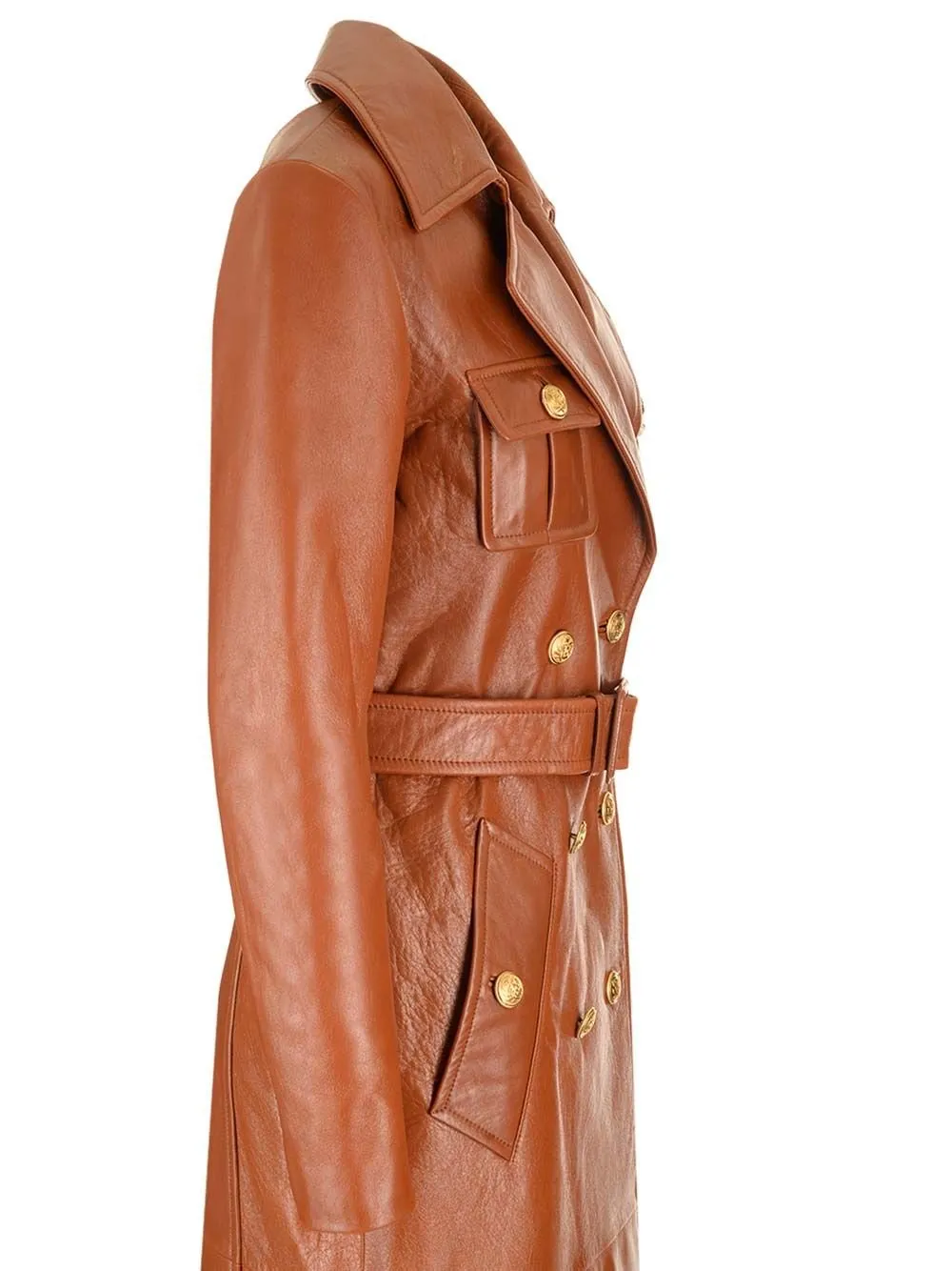 Belted Utilitarian Leather Trench Coat