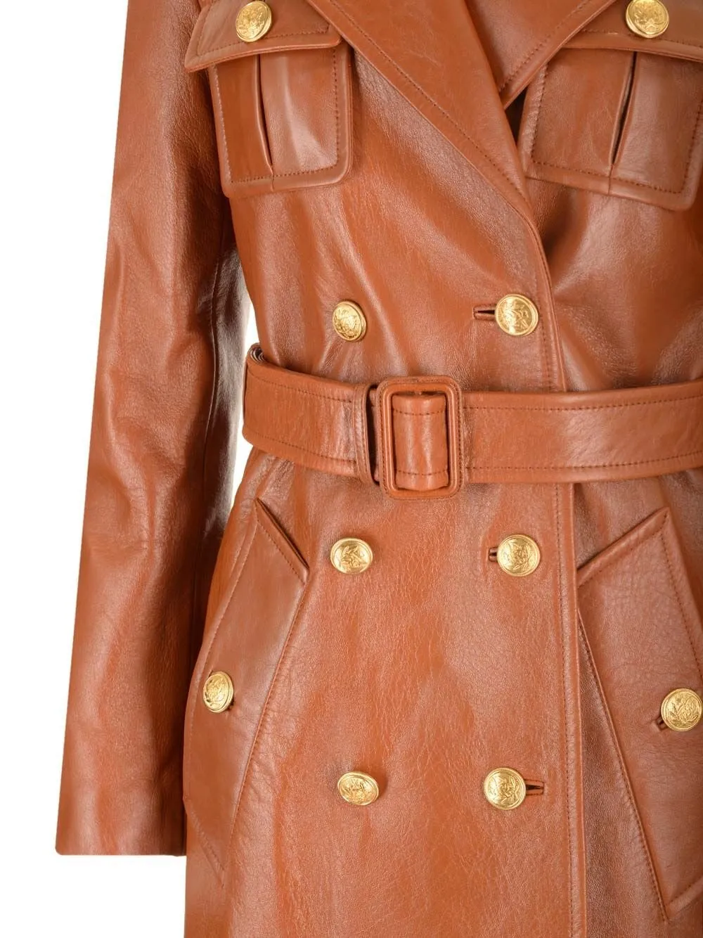 Belted Utilitarian Leather Trench Coat