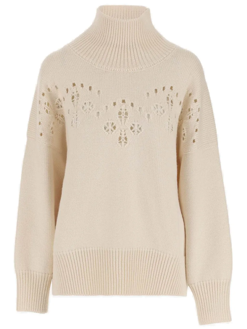 Pointelle-Knit High Neck Sweater