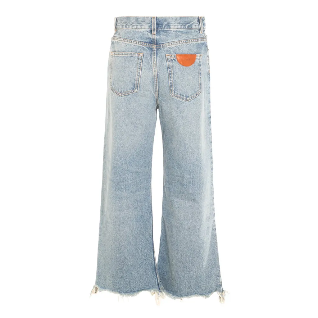 Logo Patch Frayed Edge Jeans