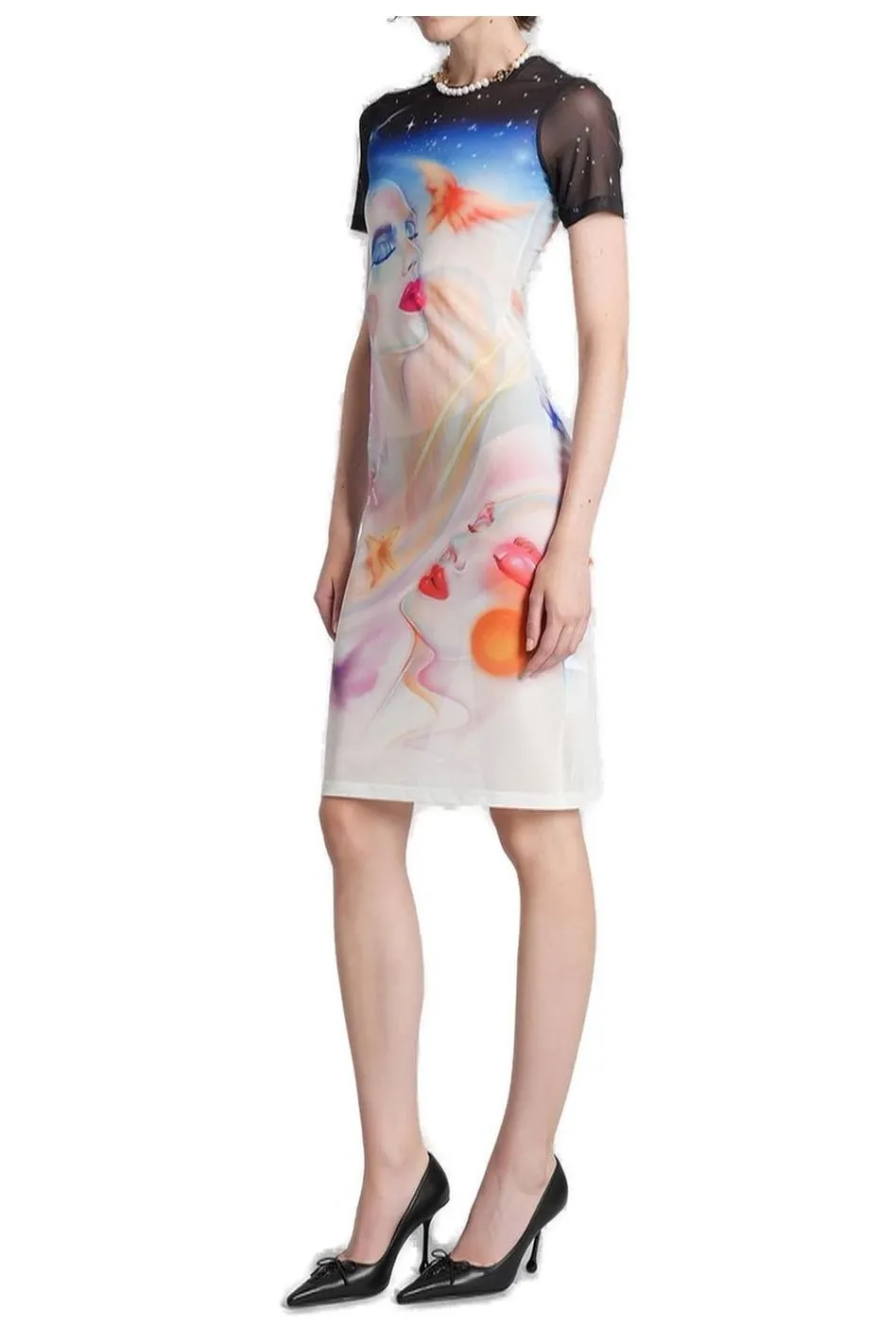 Printed Crewneck Midi Dress