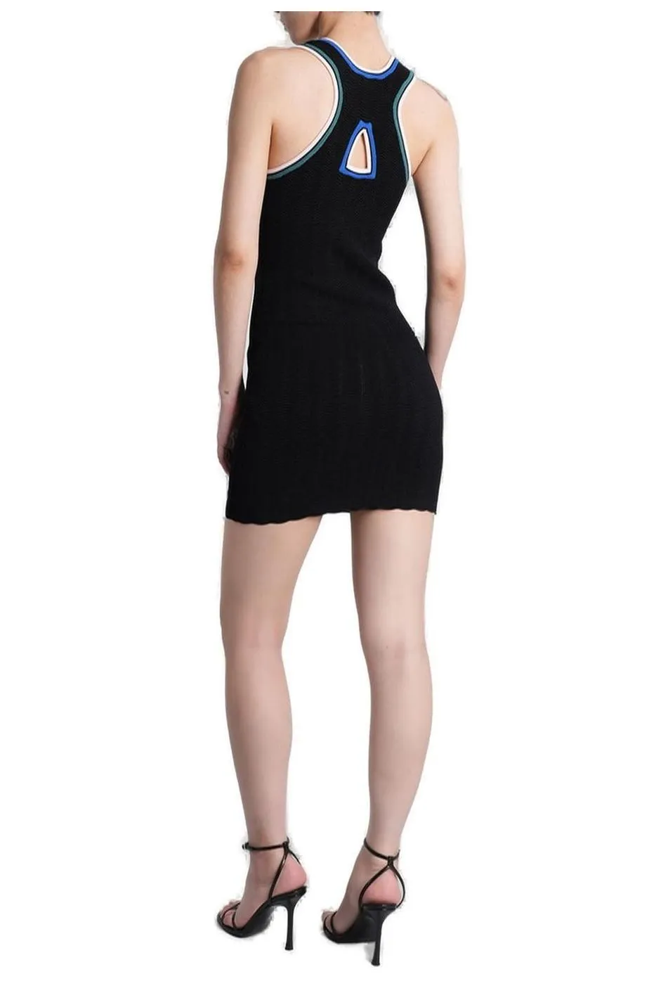 Zip-Front Sleeveless Ribbed Knit Mini Dress