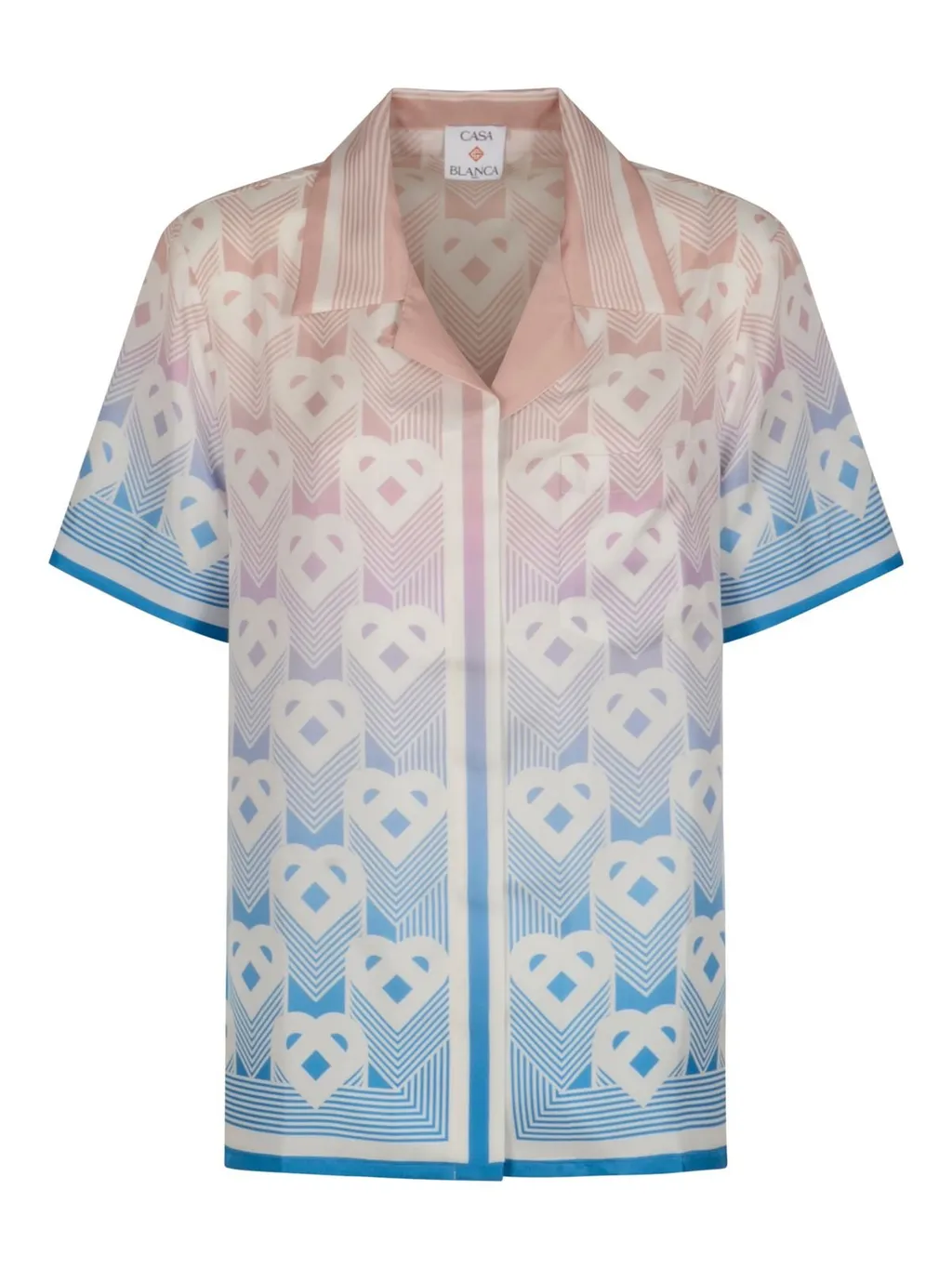 Gradient Heart Monogram Satin Short-Sleeved Shirt