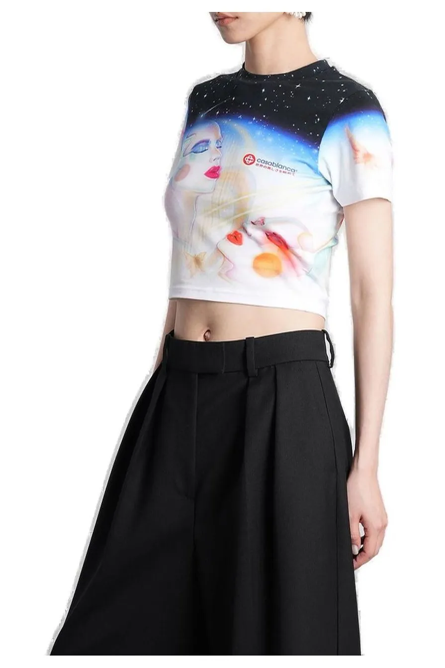 Cosmic-Printed Crewneck T-Shirt