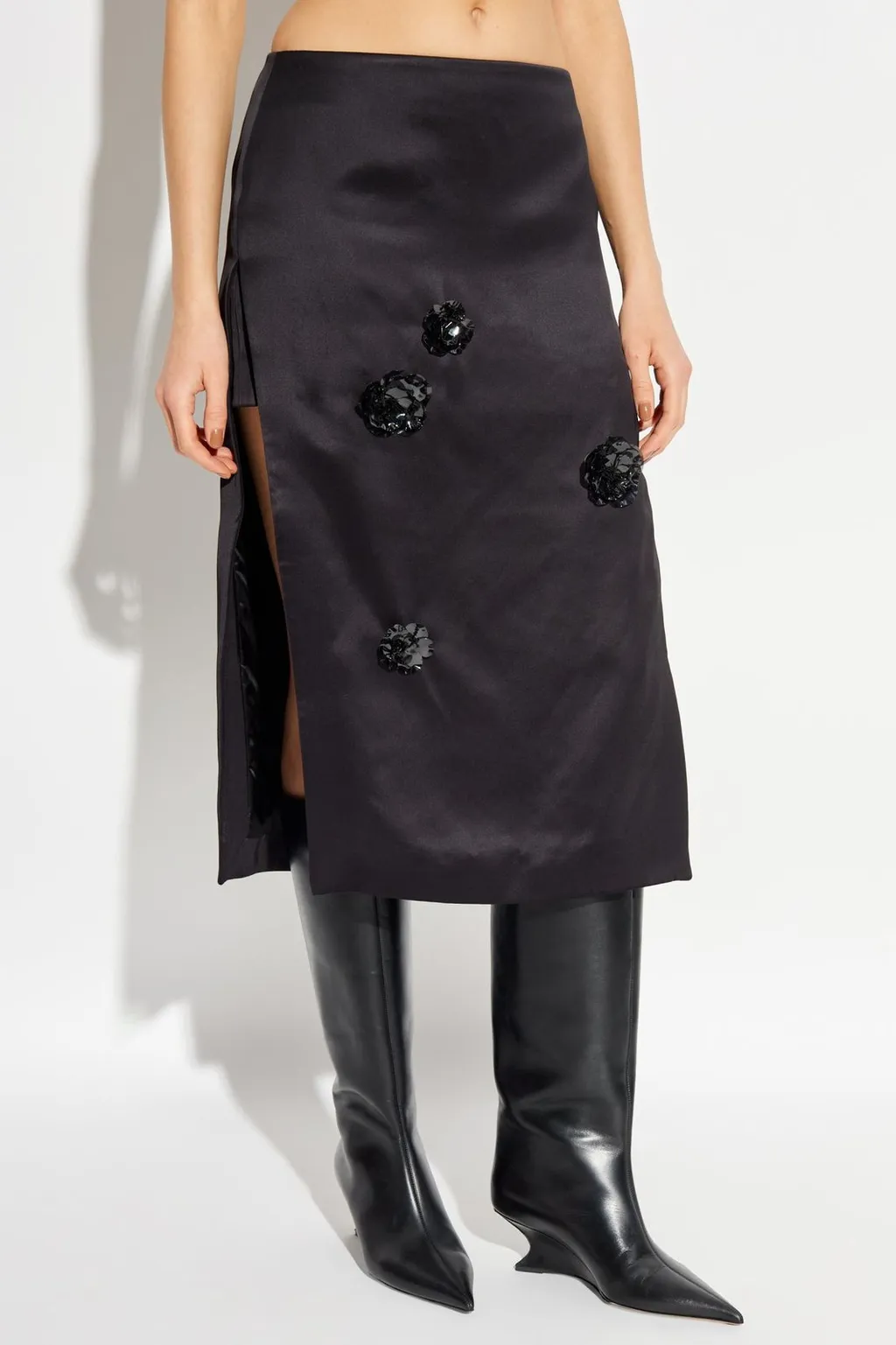 Floral Appliqué Midi Skirt