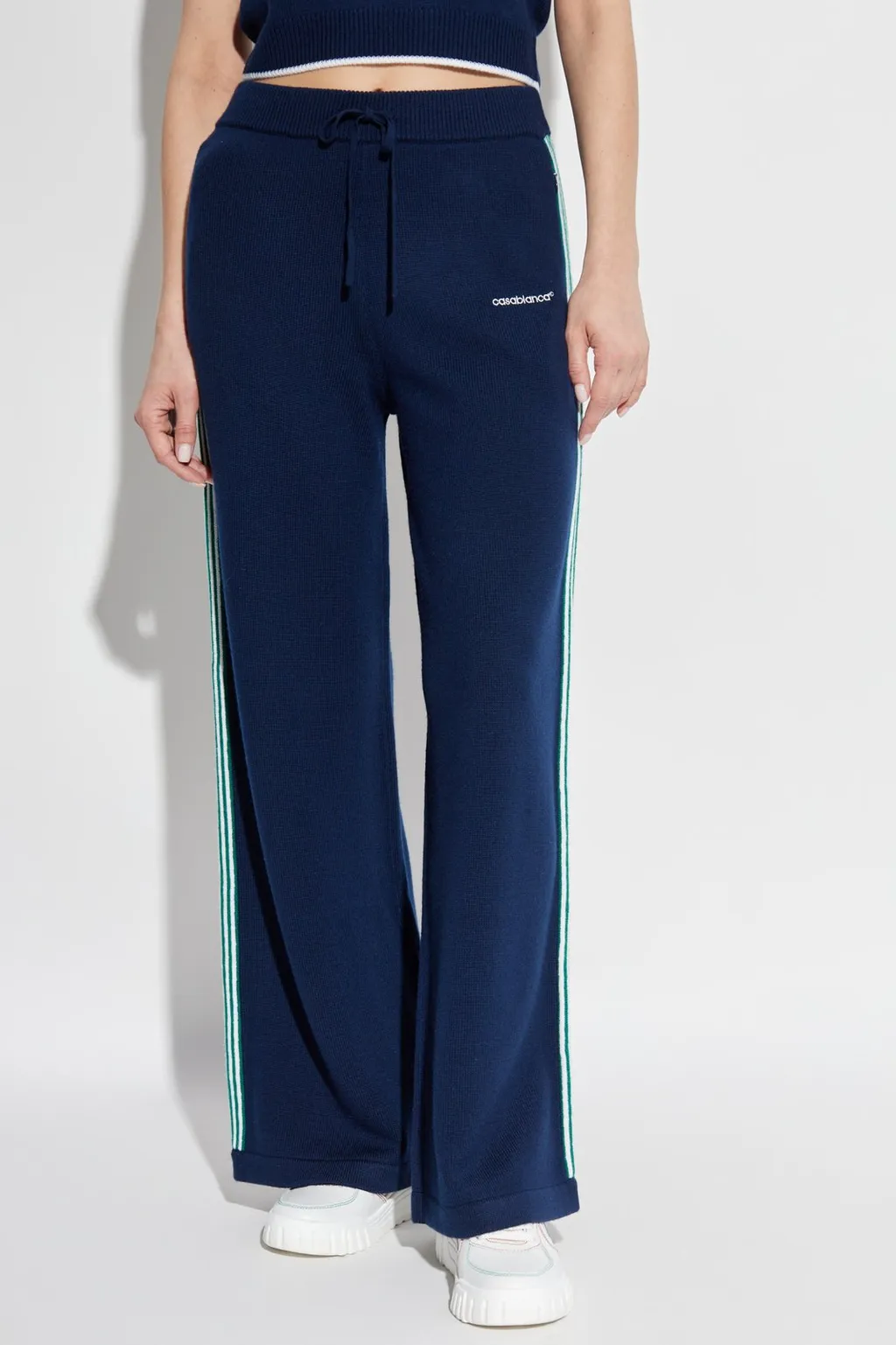 Logo Embroidered Wide-Leg Knit Trousers