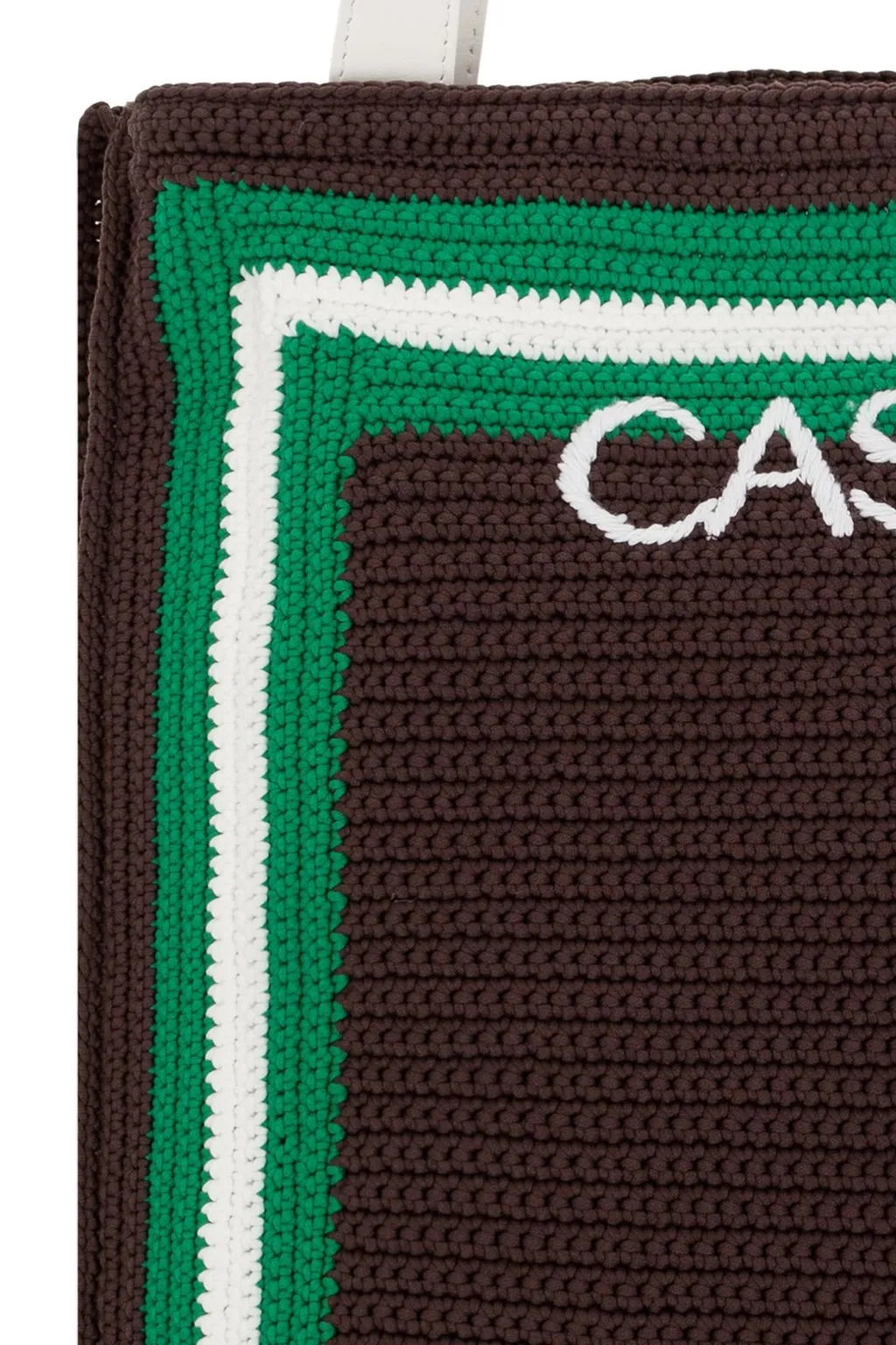 Logo-Embroidered Crochet-Knit Top Handle Bag