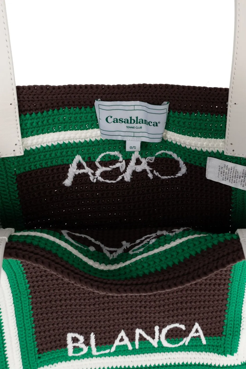 Logo-Embroidered Crochet-Knit Top Handle Bag