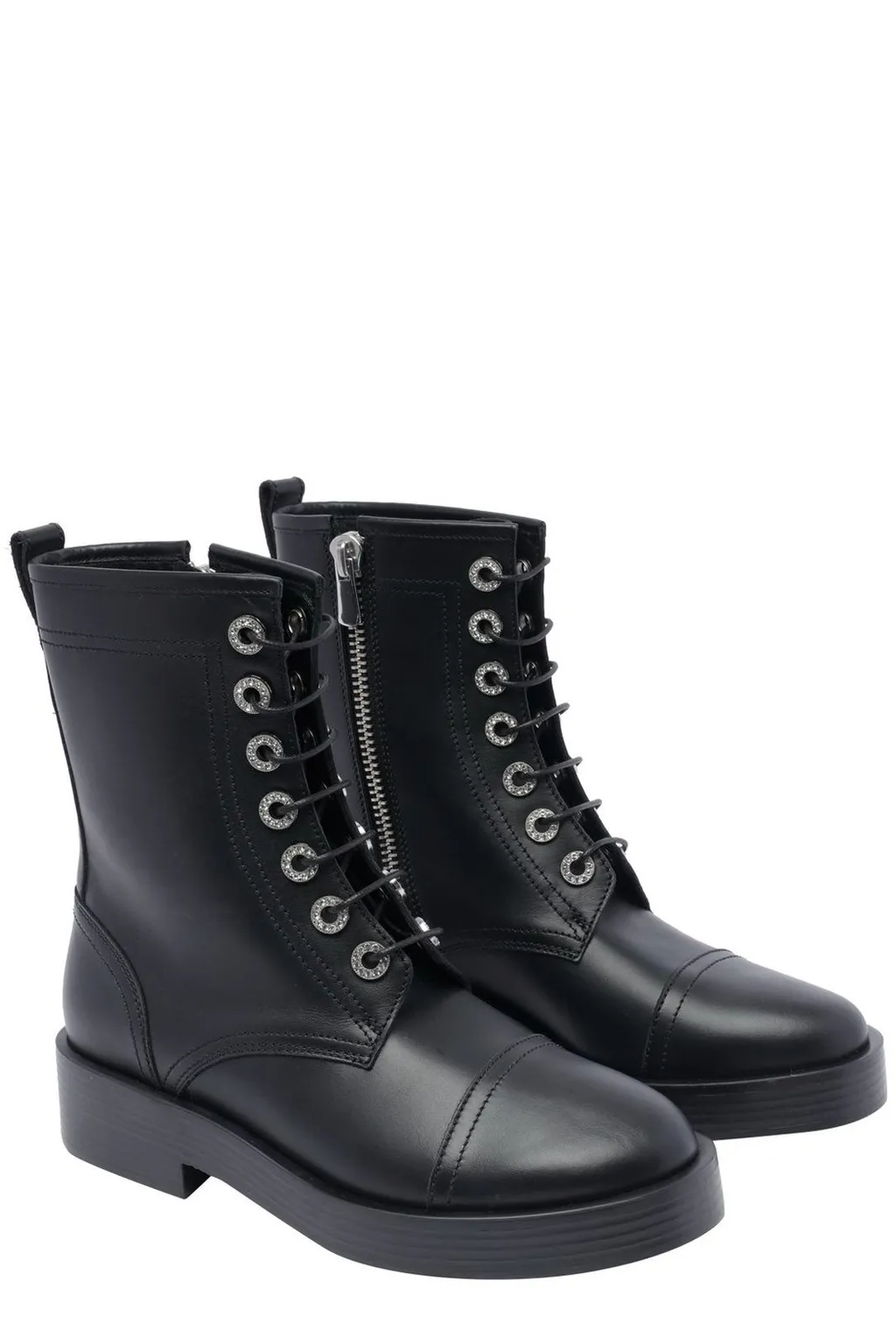 Round Toe Zipped Lace-Up Boots