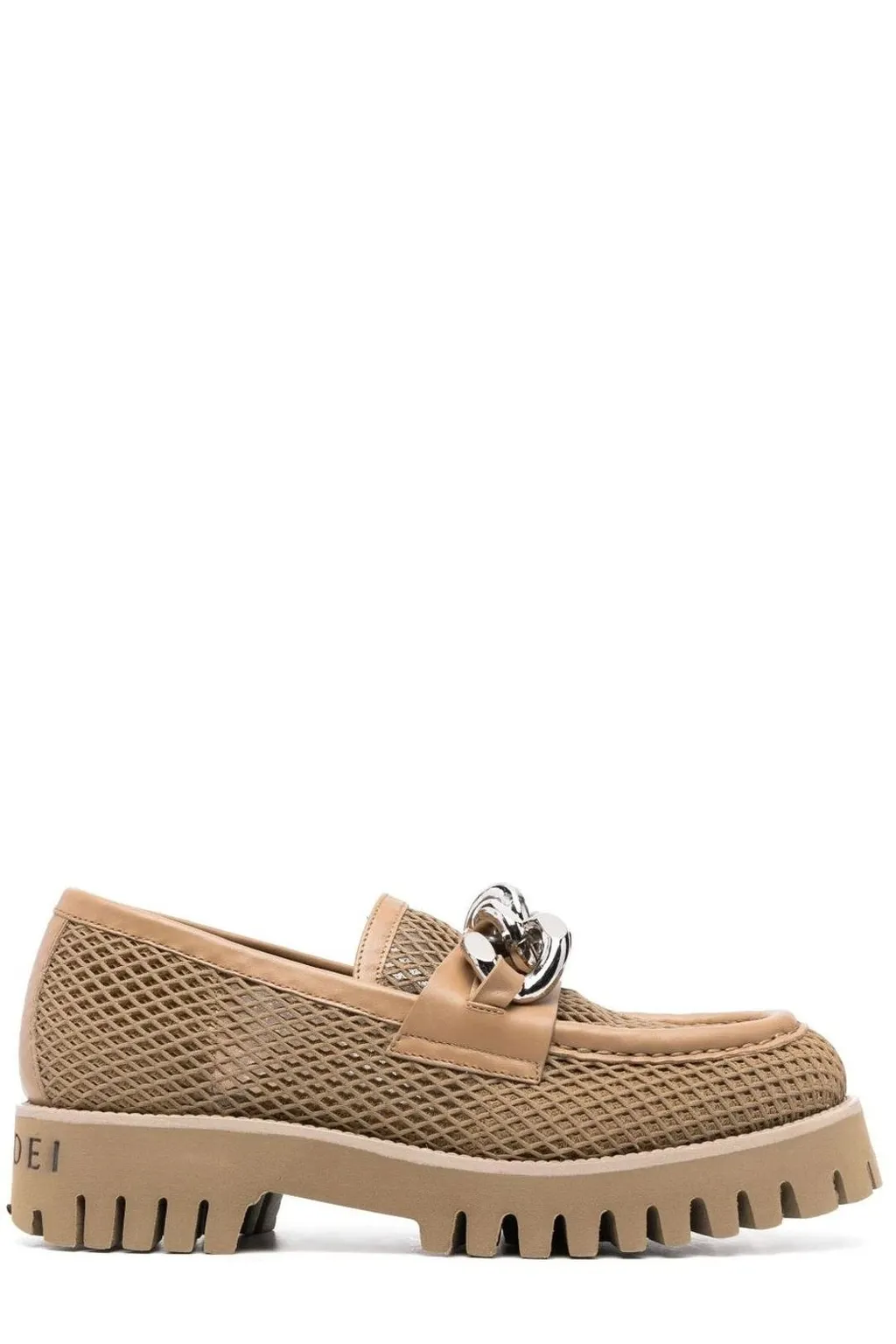 Chain-Trim Mesh Slip-On Loafers