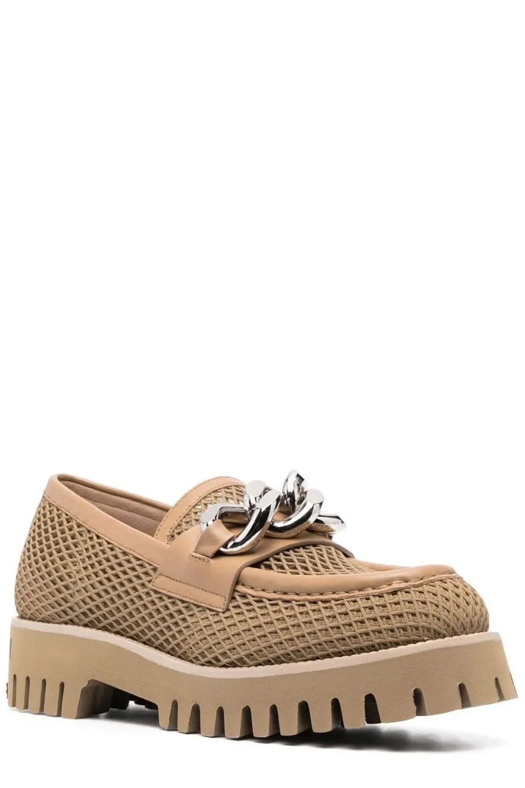 Chain-Trim Mesh Slip-On Loafers