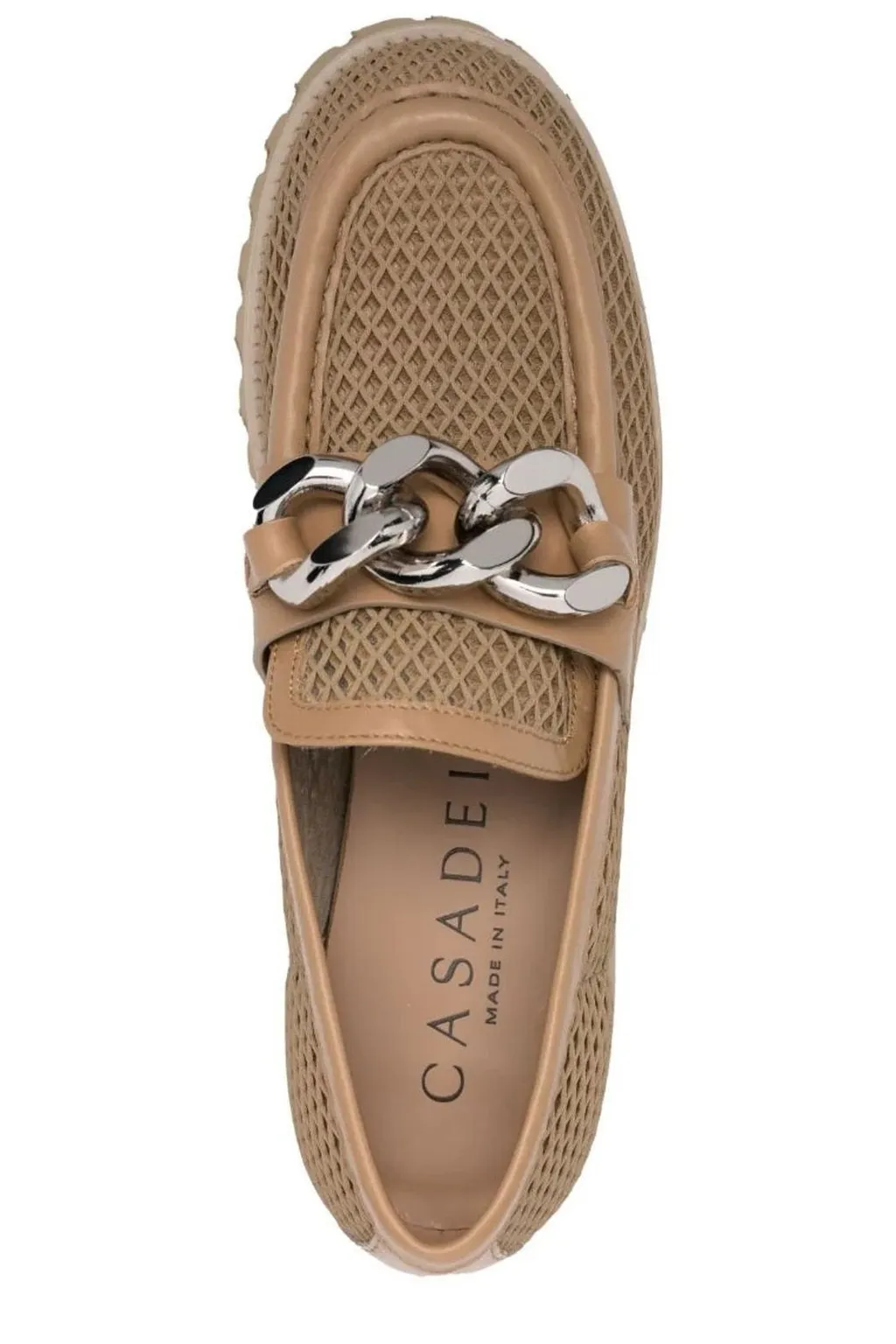 Chain-Trim Mesh Slip-On Loafers