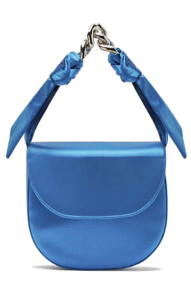 Chain Detailed Satin Top Handle Bag