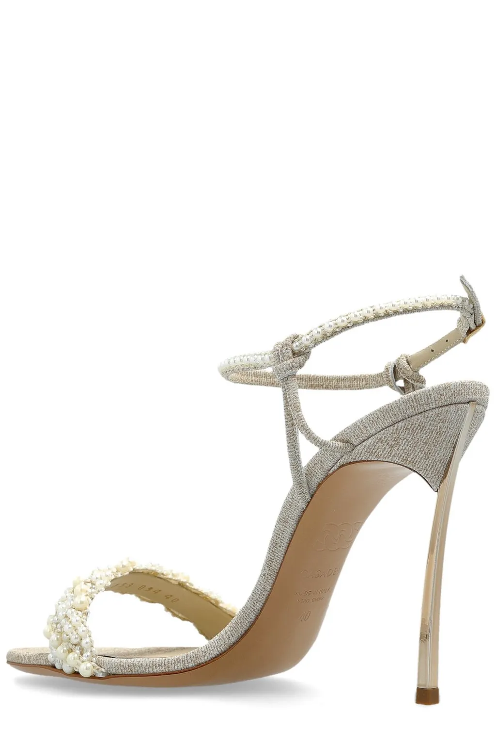 Pearl-Embellished Heeled Sandals