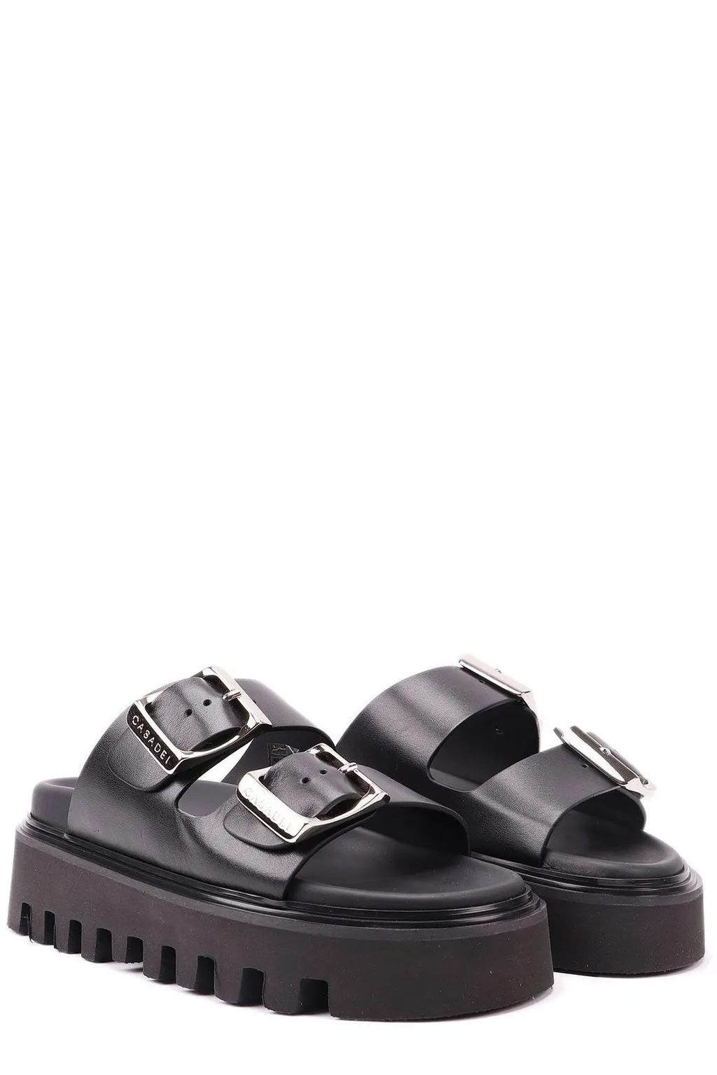Buckles Double-Strap Slip-On Sandals